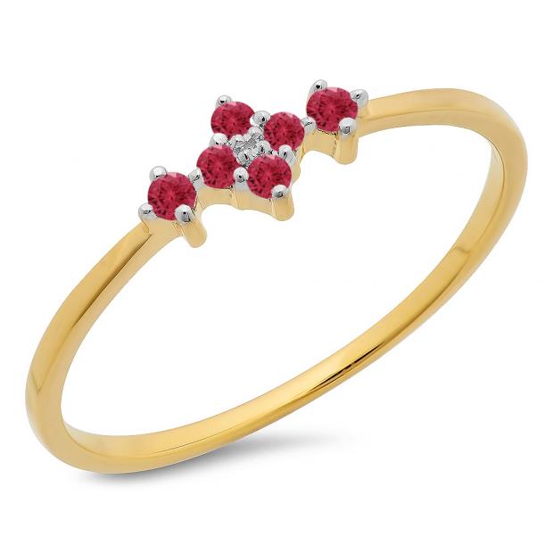 0.10 Carat (ctw) 14K Yellow Gold Round Cut Ruby Ladies Bridal Engagement Promise Ring 1/10 CT