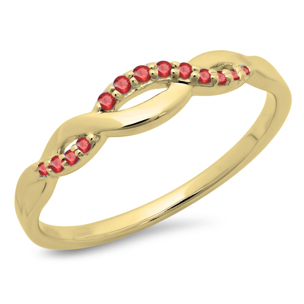 0.10 Carat (ctw) 14K Yellow Gold Round Cut Ruby Ladies Bridal Anniversary Wedding Band Stackable Swirl Ring