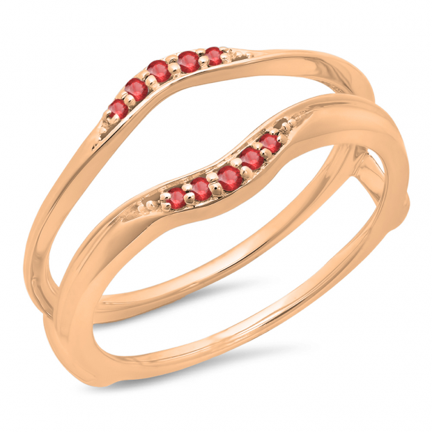 0.10 Carat (ctw) 10K Rose Gold Round Ruby Ladies Anniversary Wedding Band Guard Double Ring 1/10 CT