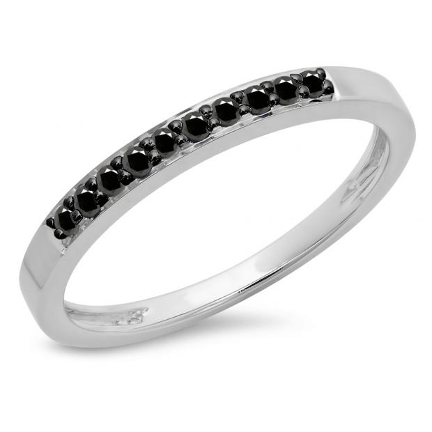 0.15 Carat (ctw) 10K White Gold Round Black Diamond Ladies Anniversary Wedding Band Stackable Ring
