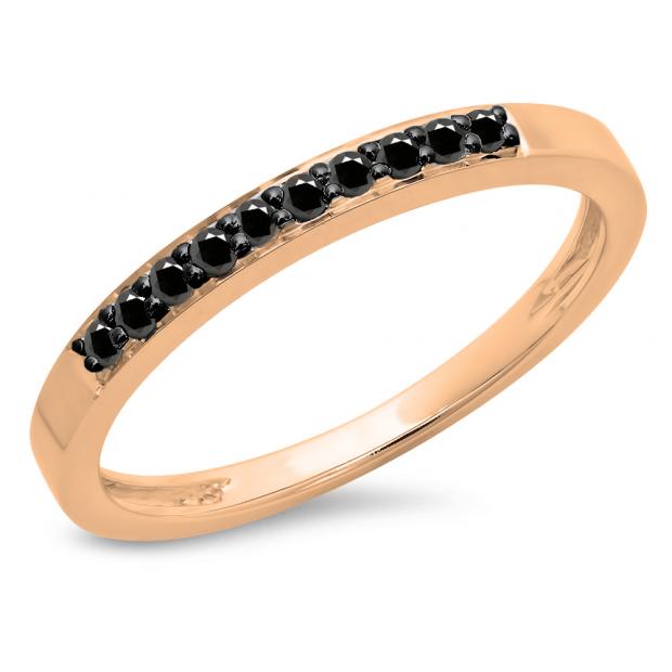 0.15 Carat (ctw) 14K Rose Gold Round Black Diamond Ladies Anniversary Wedding Band Stackable Ring