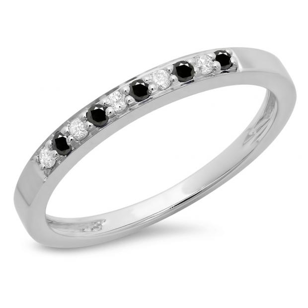 0.15 Carat (ctw) 10K White Gold Round Black & White Diamond Ladies Anniversary Wedding Band Stackable Ring