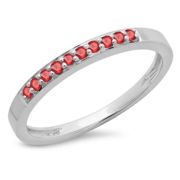 0.15 Carat (ctw) 10K White Gold Round Ruby Ladies Anniversary Wedding Band Stackable Ring