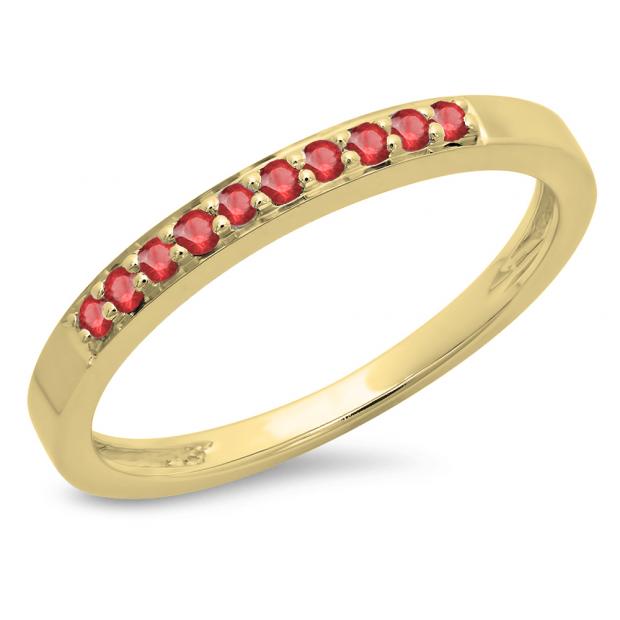 0.15 Carat (ctw) 10K Yellow Gold Round Ruby Ladies Anniversary Wedding Band Stackable Ring