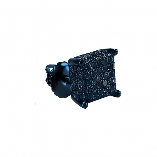 0.25 Carat (ctw) Blue Diamond Mens Iced Stud Earring 1/4 CT (Only 1Pc) Blue Rhodium Plated Sterling Silver