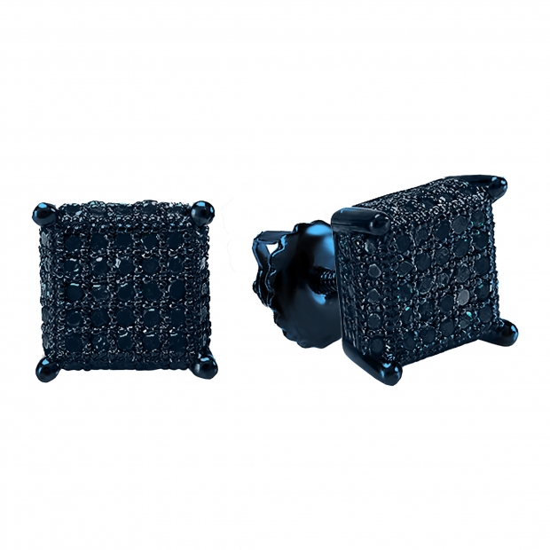 0.50 Carat (ctw) Blue Rhodium Plated Sterling Silver Blue Diamond Dice Shape Ice Cube Mens Hip Hop Iced Stud Earrings 1/2 CT