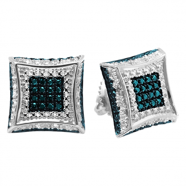 0.15 Carat (ctw) Sterling Silver Round Blue & White Diamond Micro Pave Setting Kite Shape Stud Earrings