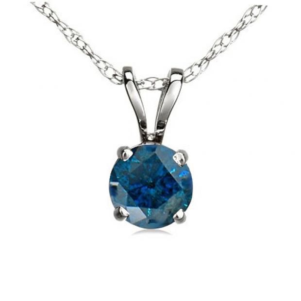 0.50 Carat (ctw) 10K White Gold Round Blue Diamond Ladies Solitaire Pendant 1/2 CT