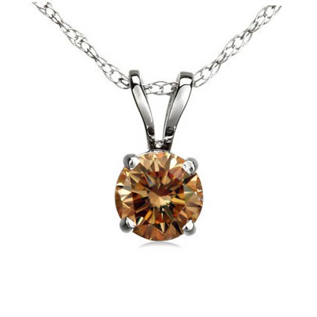 0.50 Carat (ctw) 10K White Gold Round Champagne Diamond Ladies Solitaire Pendant 1/2 CT