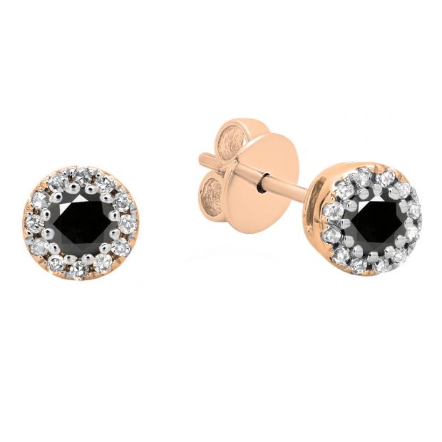 0.20 Carat (ctw) 10K Rose Gold Round Black & White Diamond Ladies Cluster Halo Style Stud Earrings 1/5 CT