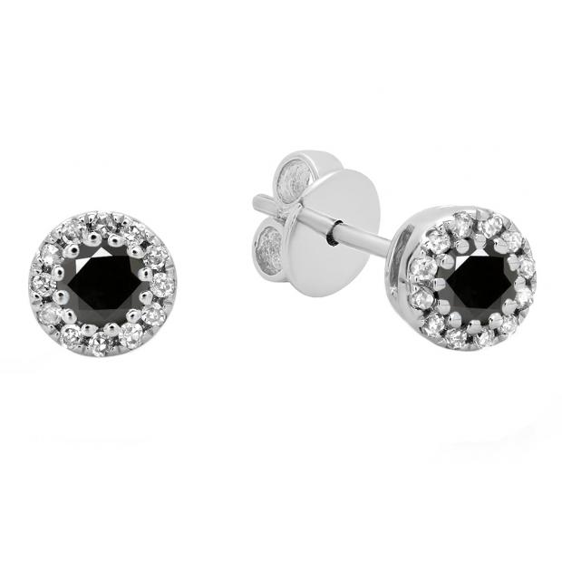0.20 Carat (ctw) 10K White Gold Round Black & White Diamond Ladies Cluster Halo Style Stud Earrings 1/5 CT