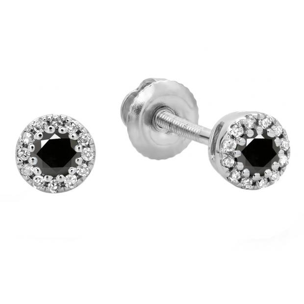 0.20 Carat (ctw) 14K White Gold Round Black & White Diamond Ladies Cluster Halo Style Stud Earrings 1/5 CT