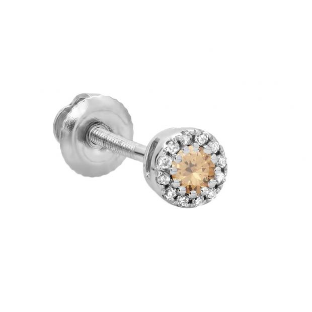 0.10 Carat (ctw) 10K White Gold Round Champagne & White Diamond Ladies Cluster Halo Style Stud Earring(1PC)
