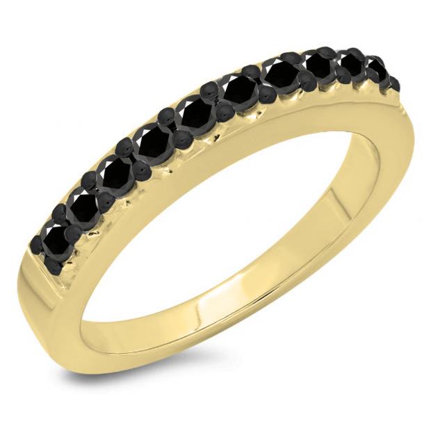 0.45 Carat (ctw) 10K Yellow Gold Round Cut Black Diamond Ladies Anniversary Wedding Band Stackable Ring 1/2 CT