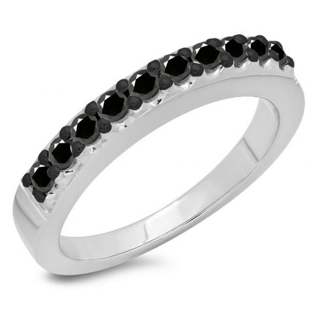 0.45 Carat (ctw) 14K White Gold Round Cut Black Diamond Ladies Anniversary Wedding Band Stackable Ring 1/2 CT