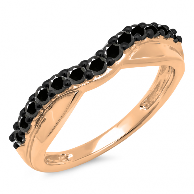 0.55 Carat (ctw) 10K Rose Gold Round Cut Black Diamond Ladies Anniversary Wedding Guard Contour Band 1/2 CT