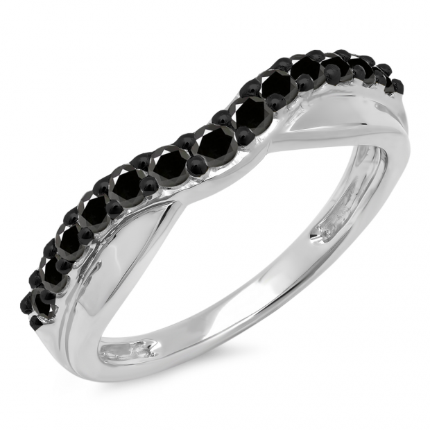 0.55 Carat (ctw) 10K White Gold Round Cut Black Diamond Ladies Anniversary Wedding Guard Contour Band 1/2 CT