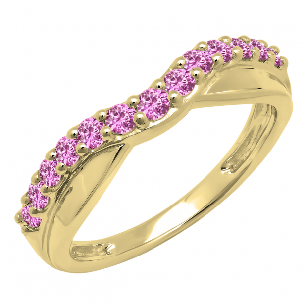 0.55 Carat (ctw) 10K Yellow Gold Round Cut Pink Sapphire Ladies Anniversary Wedding Guard Contour Band 1/2 CT