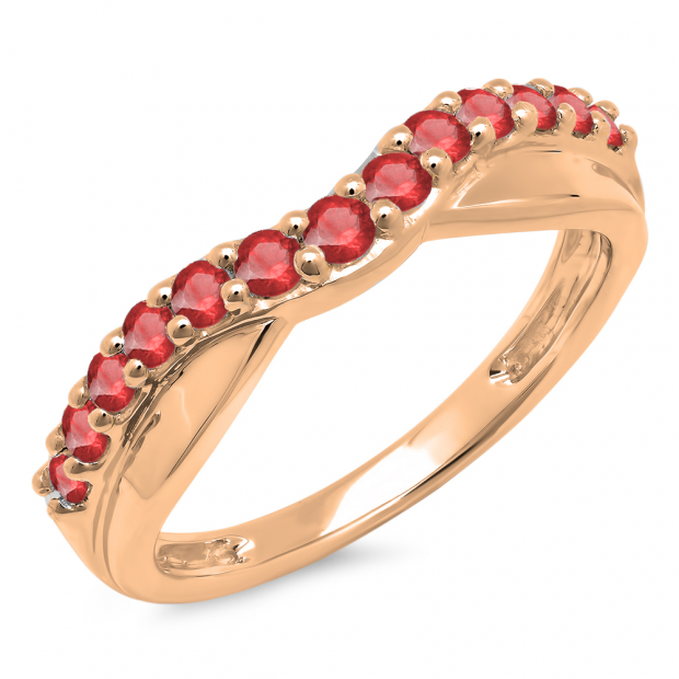 0.55 Carat (ctw) 10K Rose Gold Round Cut Ruby Ladies Anniversary Wedding Guard Contour Band 1/2 CT