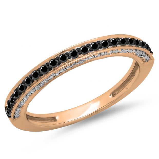 0.40 Carat (ctw) 14K Rose Gold Round Cut Black & White Diamond Ladies Anniversary Wedding Band Stackable Ring