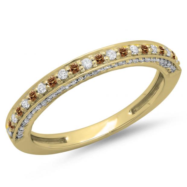 0.40 Carat (ctw) 14K Yellow Gold Round Cut Champagne & White Diamond Ladies Anniversary Wedding Band Stackable Ring