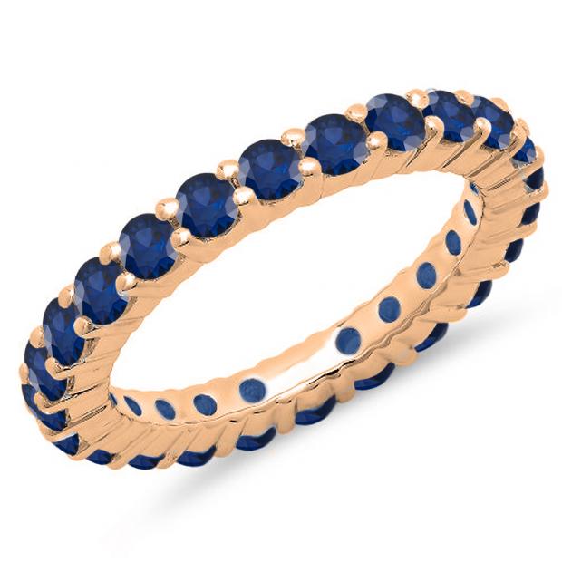 1.00 Carat (ctw) 10K Rose Gold Round Blue Sapphire Ladies Eternity Wedding Anniversary Stackable Ring Band