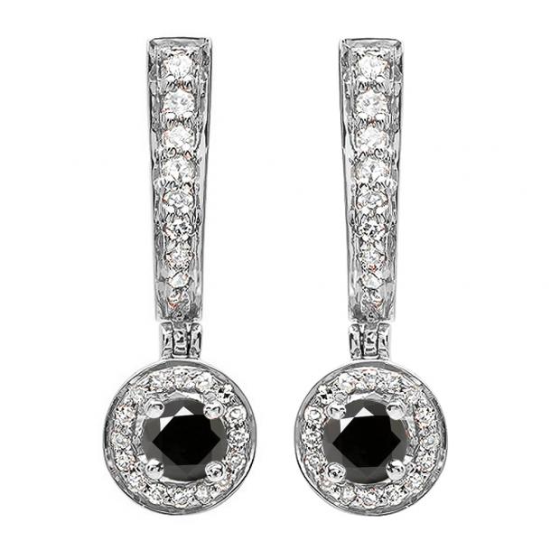 0.50 Carat (ctw) 14k White Gold Round Black & White Diamond Ladies Fine Dangling Drop Earrings 1/2 CT