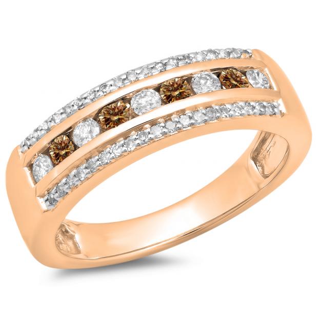 0.50 Carat (ctw) 14K Rose Gold Round Champagne & White Diamond Ladies Anniversary Wedding Band 1/2 CT