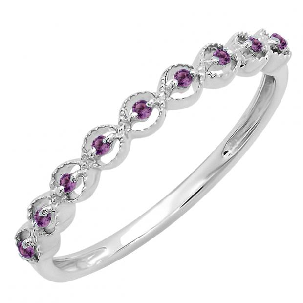 0.10 Carat (ctw) Sterling Silver Round Amethyst Ladies Anniversary Wedding Stackable Band Ring 1/10 CT