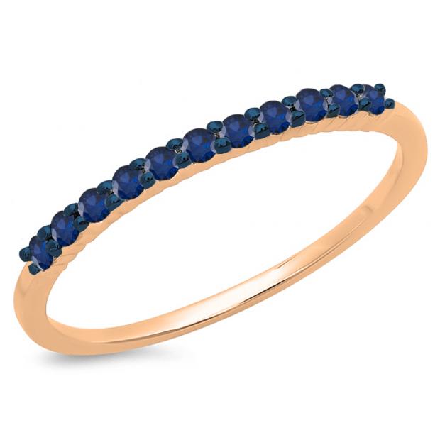 0.20 Carat (ctw) 14K Rose Gold Round Cut Blue Sapphire Ladies Stackable Anniversary Wedding Band 1/5 CT