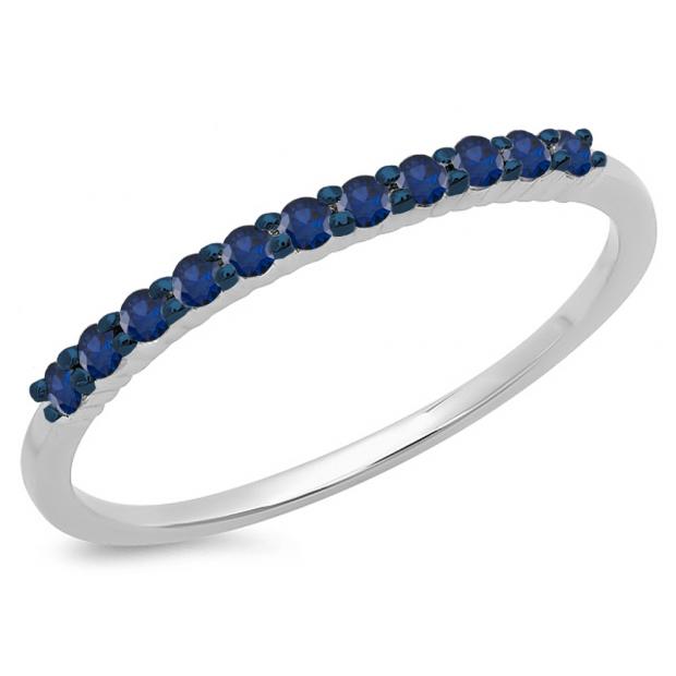 0.20 Carat (ctw) 14K White Gold Round Cut Blue Sapphire Ladies Stackable Anniversary Wedding Band 1/5 CT