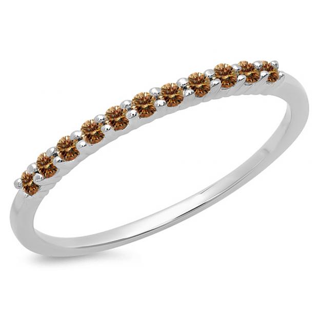 0.20 Carat (ctw) 10K White Gold Round Cut Champagne Diamond Ladies Stackable Anniversary Wedding Band 1/5 CT