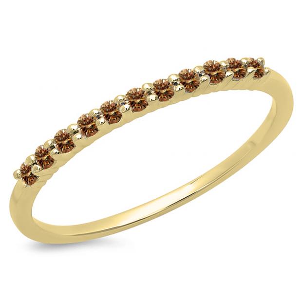 0.20 Carat (ctw) 10K Yellow Gold Round Cut Champagne Diamond Ladies Stackable Anniversary Wedding Band 1/5 CT