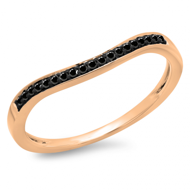 0.10 Carat (ctw) 14K Rose Gold Round Cut Black Diamond Ladies Stackable Anniversary Wedding Band 1/10 CT