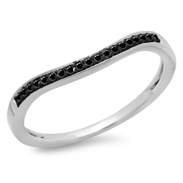 0.10 Carat (ctw) 14K White Gold Round Cut Black Diamond Ladies Stackable Anniversary Wedding Band 1/10 CT