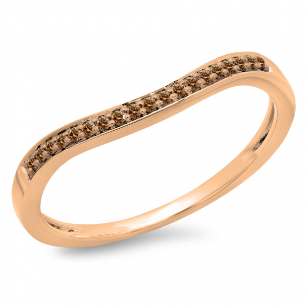 0.10 Carat (ctw) 10K Rose Gold Round Cut Champagne Diamond Ladies Stackable Anniversary Wedding Band 1/10 CT