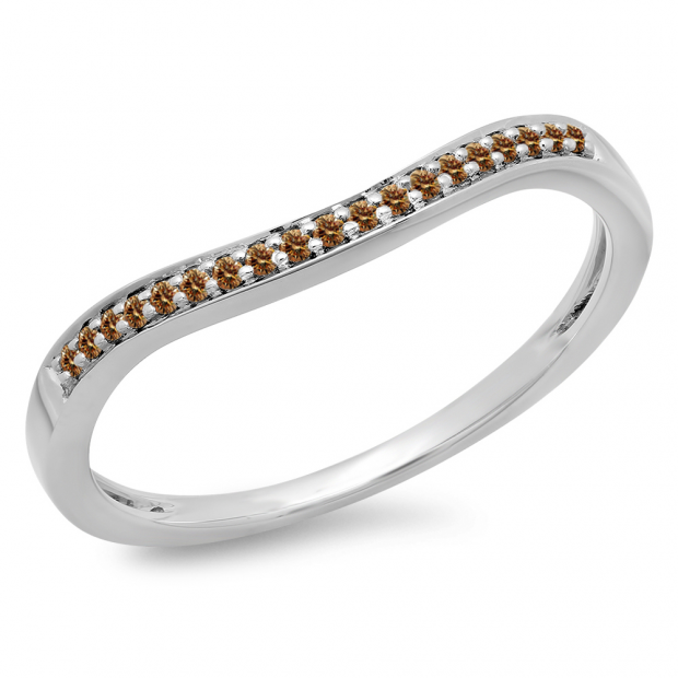 0.10 Carat (ctw) 10K White Gold Round Cut Champagne Diamond Ladies Stackable Anniversary Wedding Band 1/10 CT