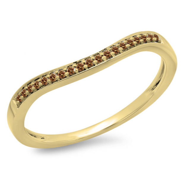 0.10 Carat (ctw) 10K Yellow Gold Round Cut Champagne Diamond Ladies Stackable Anniversary Wedding Band 1/10 CT