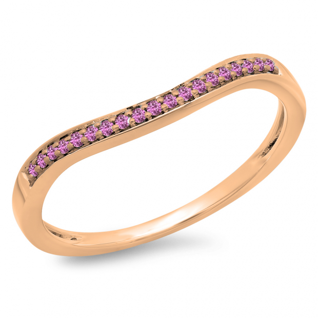0.10 Carat (ctw) 10K Rose Gold Round Cut Pink Sapphire Ladies Stackable Anniversary Wedding Band 1/10 CT