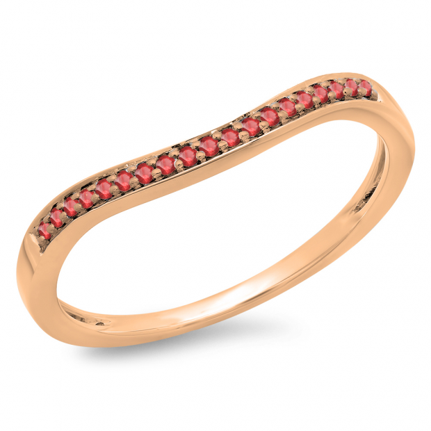 0.10 Carat (ctw) 10K Rose Gold Round Cut Ruby Ladies Stackable Anniversary Wedding Band 1/10 CT