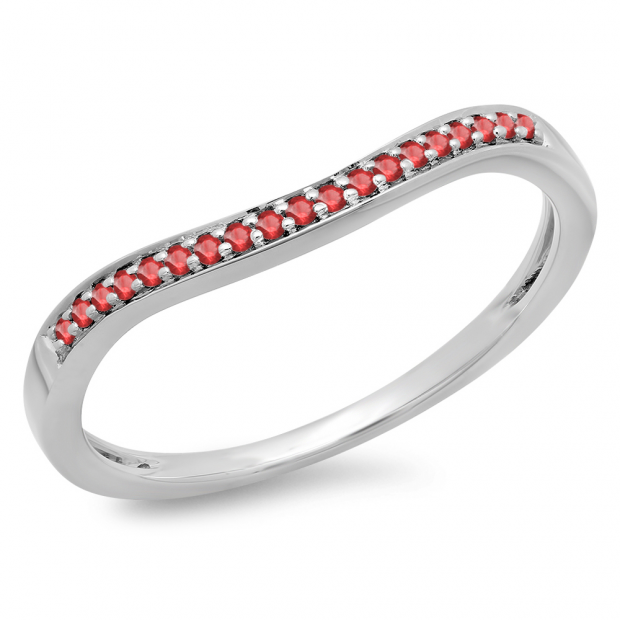 0.10 Carat (ctw) 10K White Gold Round Cut Ruby Ladies Stackable Anniversary Wedding Band 1/10 CT