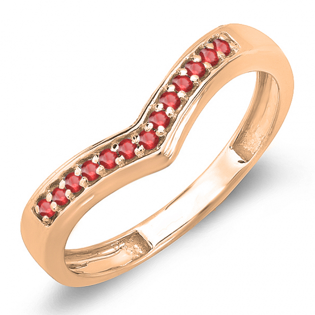 0.15 Carat (ctw) 18K Rose Gold Round Real Ruby Wedding Stackable Band Anniversary Guard Chevron Ring