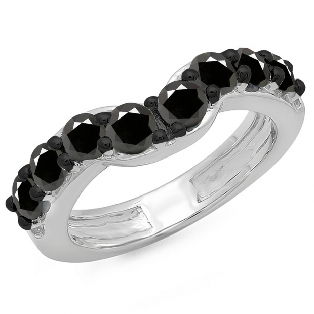 1.00 Carat (ctw) 10K White Gold Round Black Diamond Ladies Anniversary Wedding Band Matching Ring 1 CT