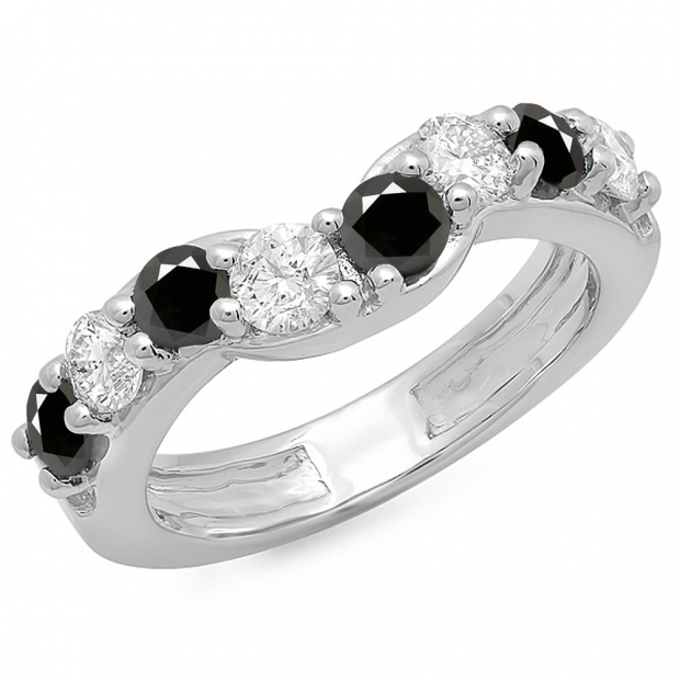 1.00 Carat (ctw) 10K White Gold Round Alternate White & Black Diamond Ladies Anniversary Wedding Band Matching Ring 1 CT