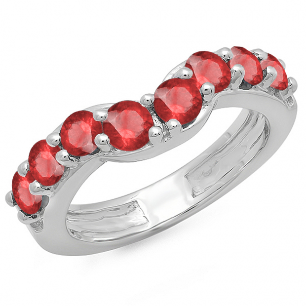 1.00 Carat (ctw) 14K White Gold Round Ruby Ladies Anniversary Wedding Band Matching Ring 1 CT