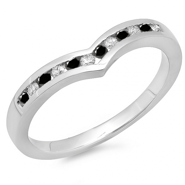 0.25 Carat (ctw) 14K White Gold Round Black & White Diamond Ladies Anniversary Wedding Stackable Band Guard Chevron Ring 1/4 CT