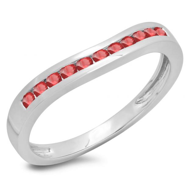 0.25 Carat (ctw) 10K White Gold Round Cut Ruby Ladies Anniversary Wedding Band Stackable Ring 1/4 CT