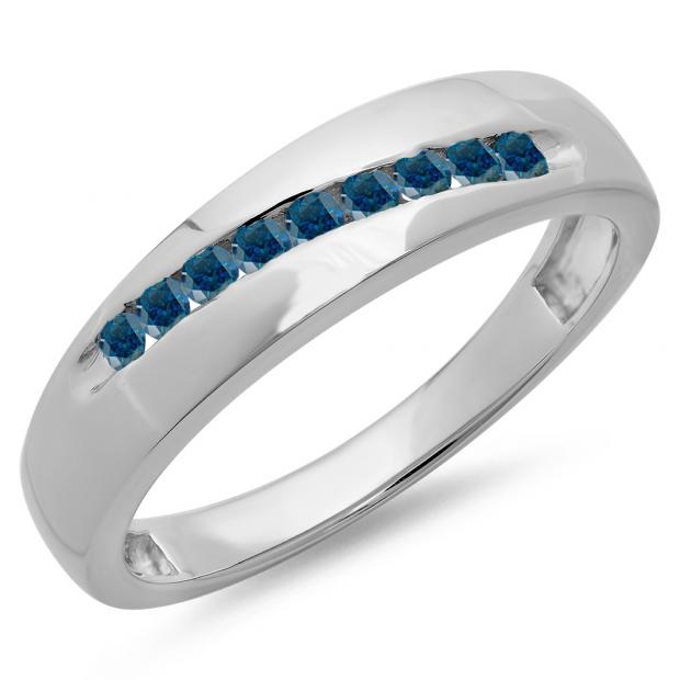0.33 Carat (ctw) Sterling Silver Round Cut Blue Diamond Men