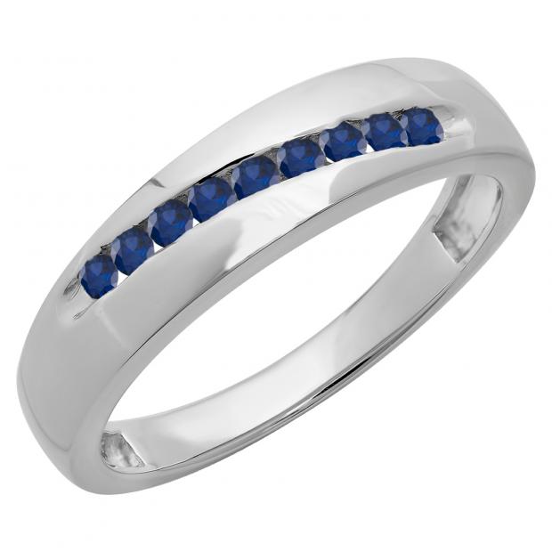 0.33 Carat (ctw) Sterling Silver Round Cut Blue Sapphire Men