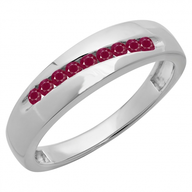 0.33 Carat (ctw) 10K White gold Round Cut Ruby Men